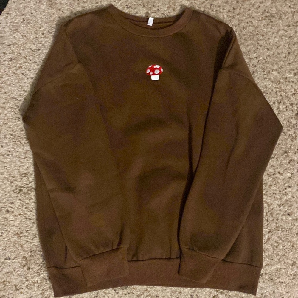 Brown Mushroom-Embroidered Sweater